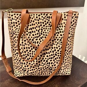 Madewell Spotted Tote with Brown Straps runway item used 1x looks new. Real fur